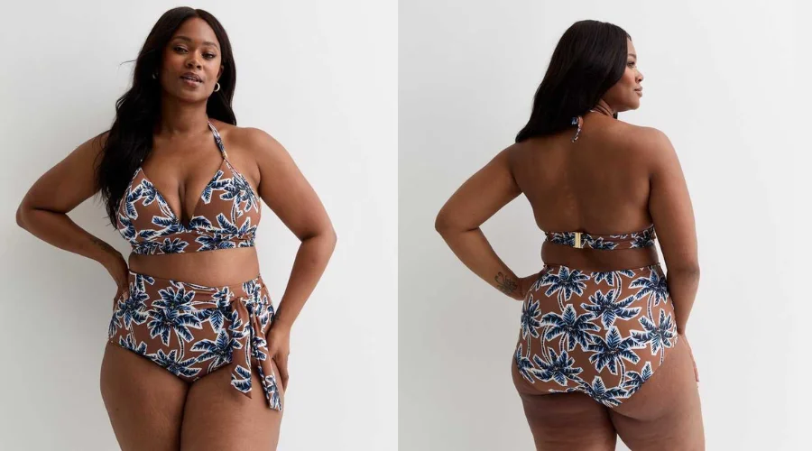 Curves Palm Tree-Print High-Rise Bottoms