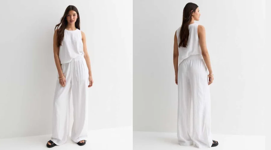 Drawstring Waist Wide Leg Trousers