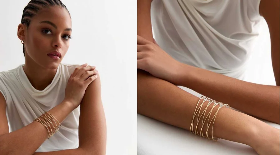 Gold Crossover Wire Cuff Bracelet