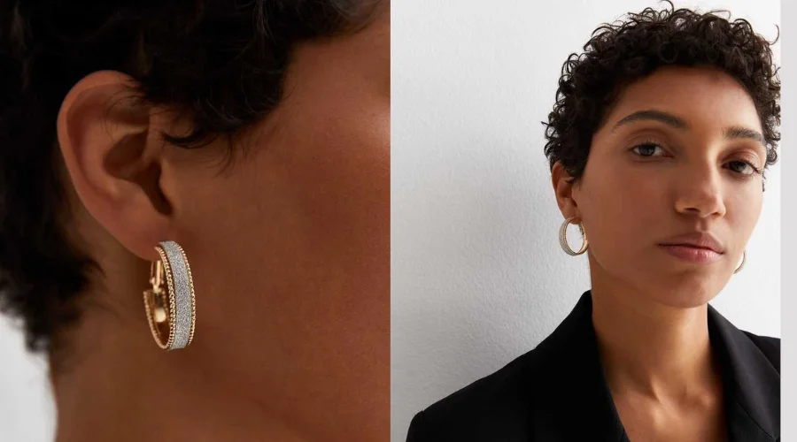 Gold Glitter Wide Hoop Earrings