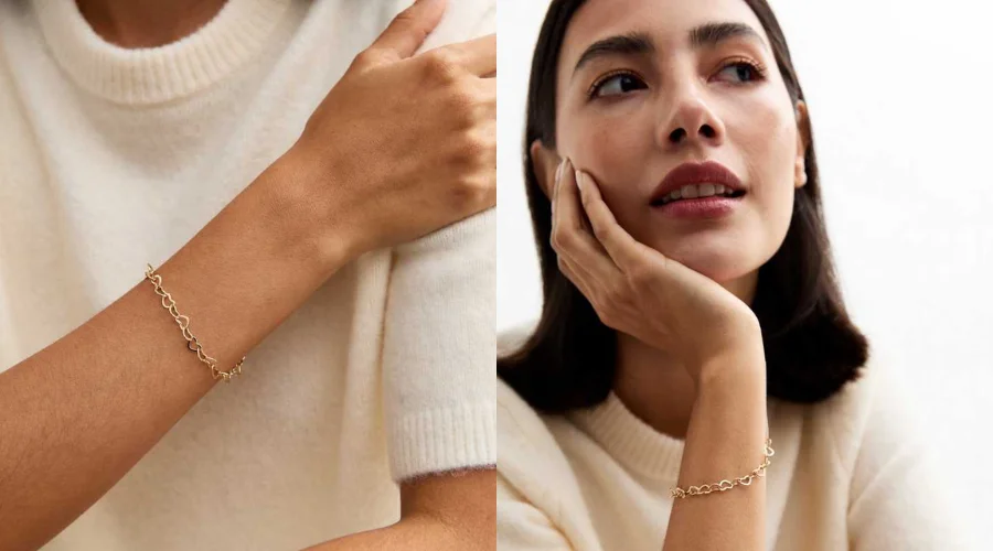Gold Tone Heart Chain Bracelet