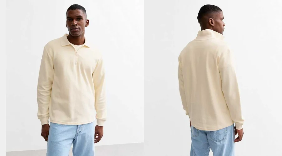 Only & Sons Cream Regular Long Sleeve Polo Top