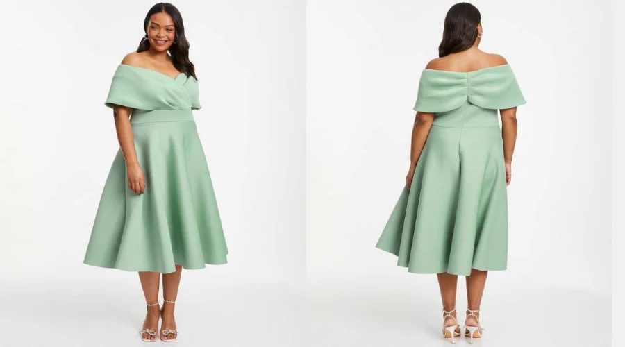 Quiz Curve Green Bardot Skater Midi Dress