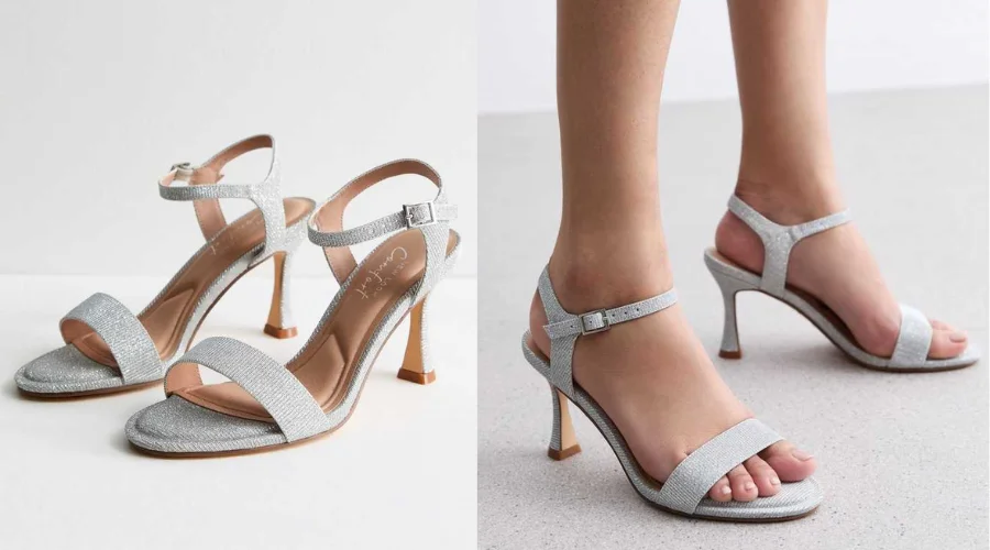 Silver Shimmer 2 Part Stiletto Heel Sandals