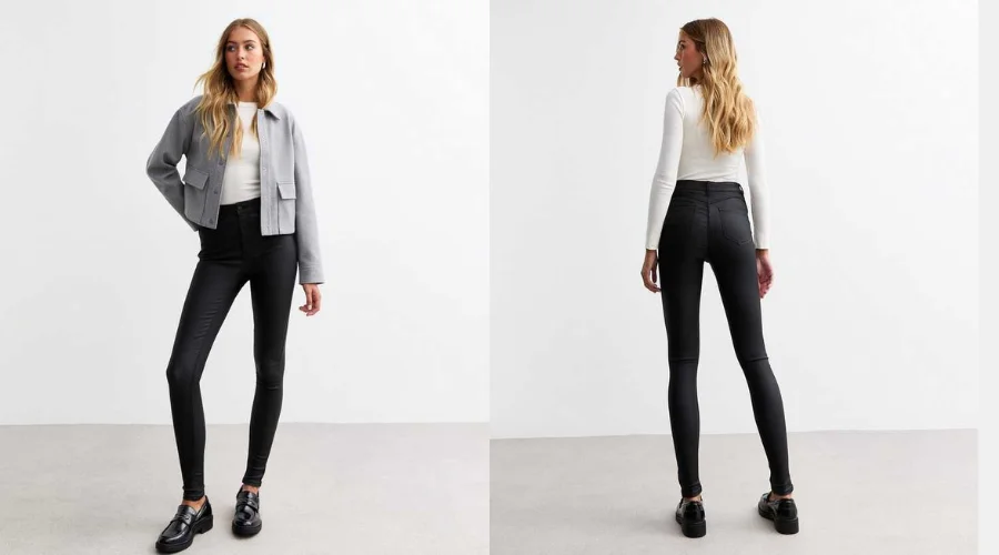 Tall Black Coated Skinny Jeans