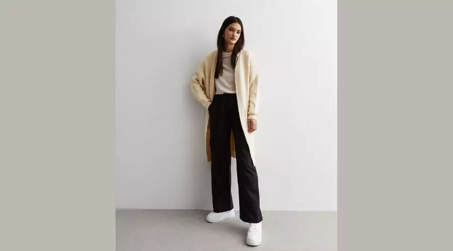 Gini London Cream Ribbed Knit Long Cardigan