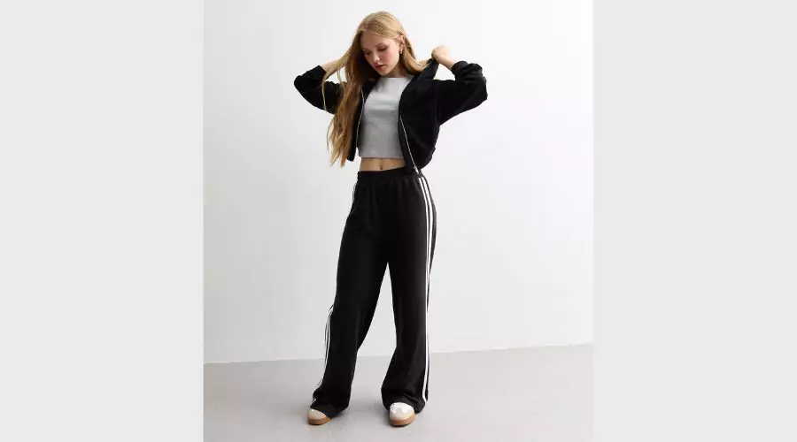 Girls Black Cropped Zip Through Hoodie