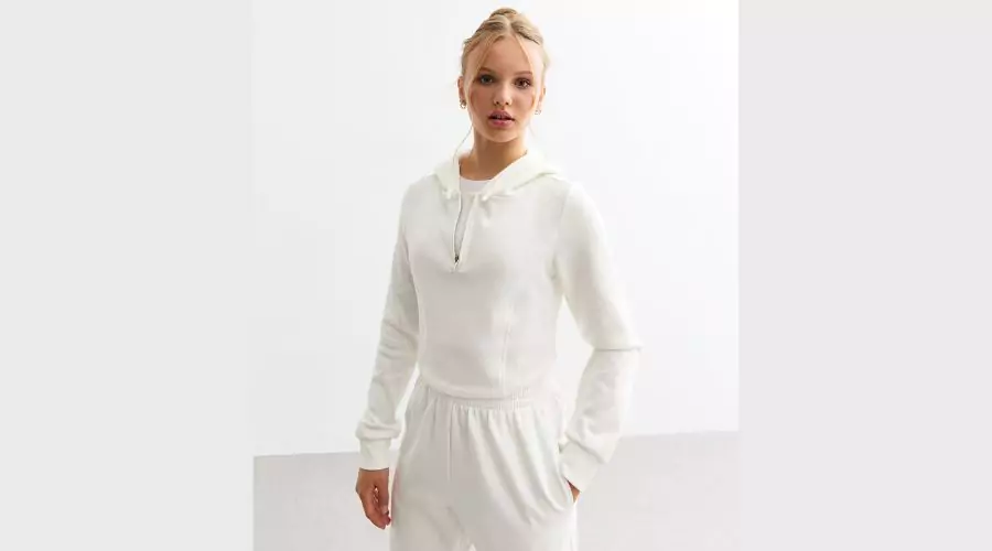 Girls White Zip Front Jersey Hoodie