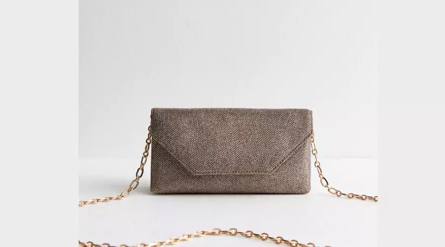 Gold Croc Effect Chain Clutch Bag