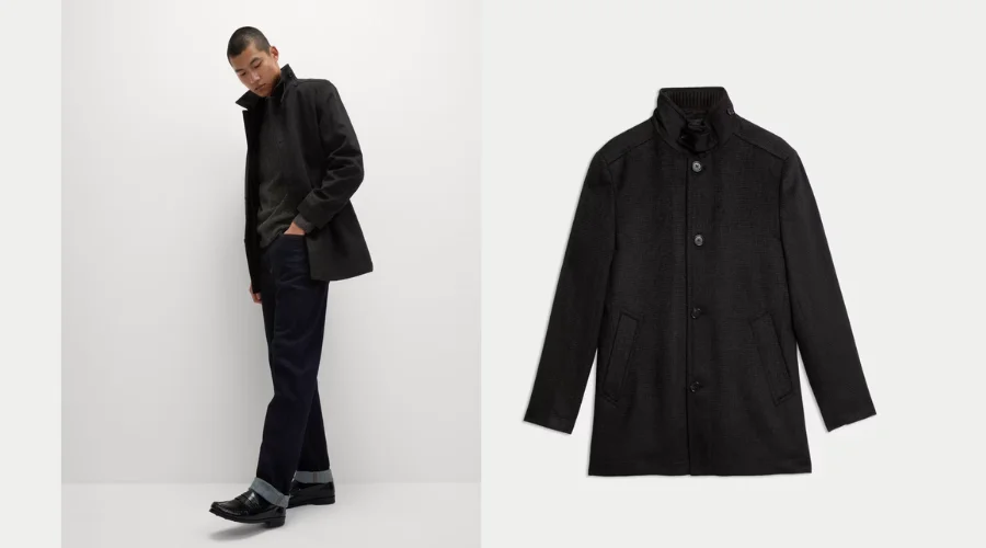 Wool Blend Double Collar Padded Jacket