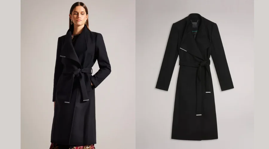 Wool Rich Belted Collared Longline Wrap Coat