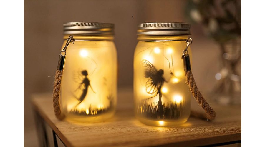 2 x Solar Powered Hanging Fairy Lanterns – Frosted Glass with 30 LEDs