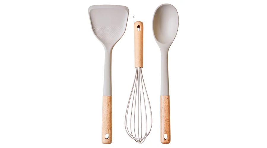 3pc Kitchen Tool Set with Grey Silicone Head