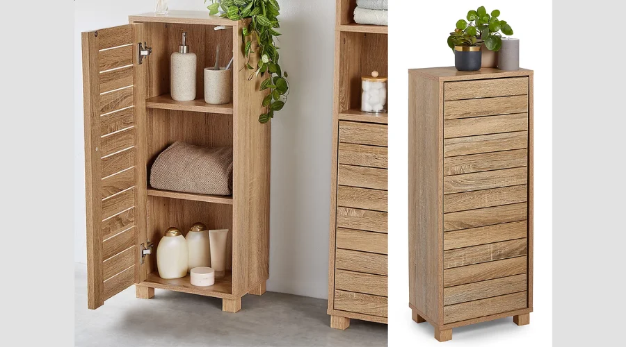 VonHaus Bathroom Storage Cabinet, Oak Wood Effect Bathroom Floor Cabinet
