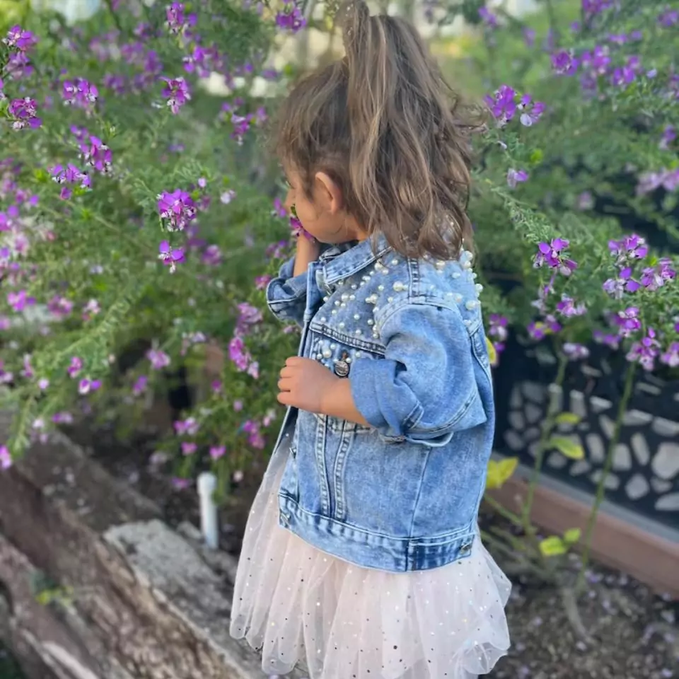 Little Girl's Personalized Blue Pearl Denim Jacket