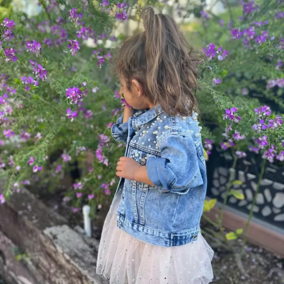 Little Girl's Personalized Blue Pearl Denim Jacket