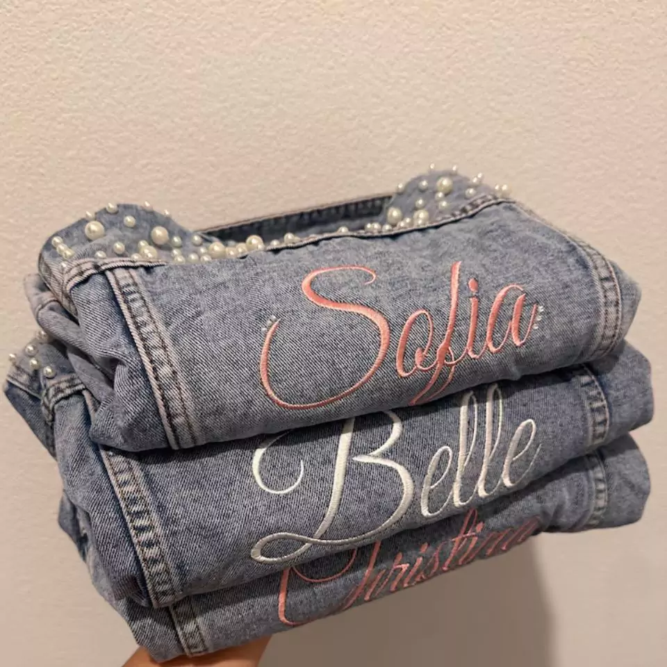 Little Girl's Personalized Blue Pearl Denim Jacket