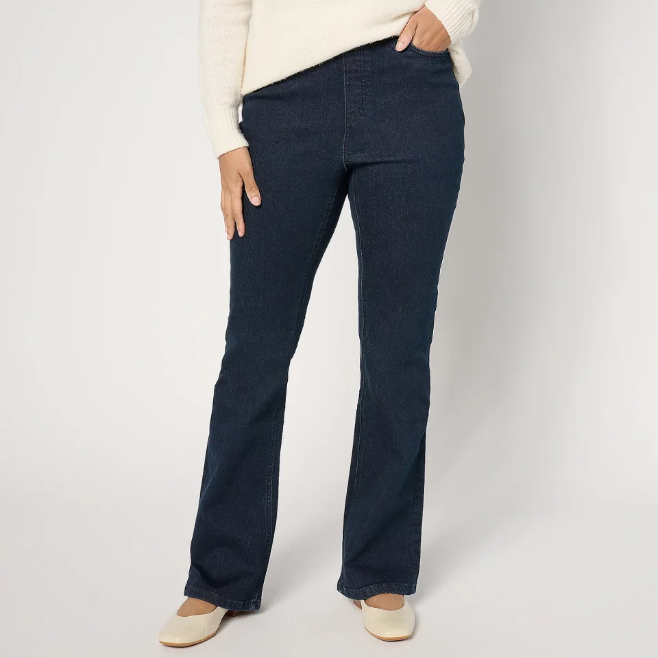 Denim & Co. Regular Indigo Cozy Touch Baby Boot Pull-On Jean