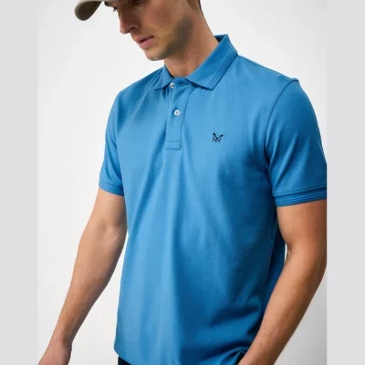 Cotton Ripple-Stitch Collar Polo Shirt in Blue (1)