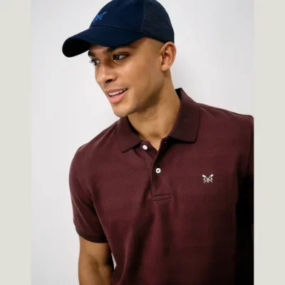 Herringbone Rib Cotton Polo Shirt in Burgundy (1)